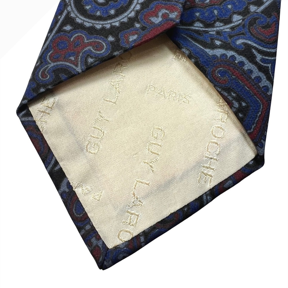 New Vintage Guy Laroche Couture Tie Men Silk Paisley Plum Luxury Paris Old Money - Picture 5 of 14